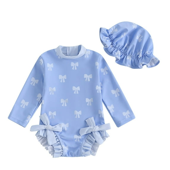 Girls Bathing Suit Baby Girls Long Sleeve Swimsuit Romper With Hat Bathing Suit Beach Rash Guard Girls Swimming Suit,3-6 Months