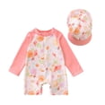 thumbnail image 1 of Girls Bathing Suit Cute Printed Long Sleeve Swimwear Two Piece Swimsuits with Swim Cap Size 0-5, 1 of 9