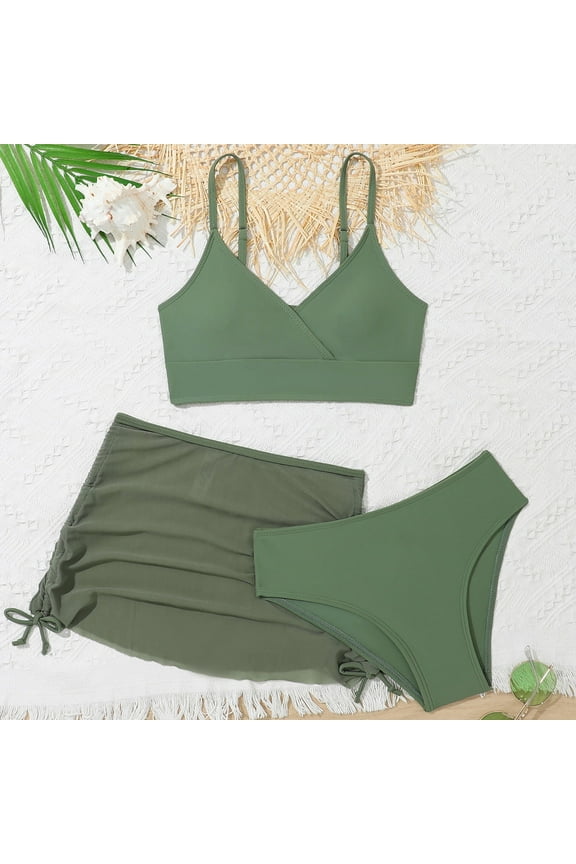 Girls Bathing Suit Girl's 3 Piece Bikini Swimwear with Cover Ups Skirt Tween Swimsuit for Kids 9-10 Years