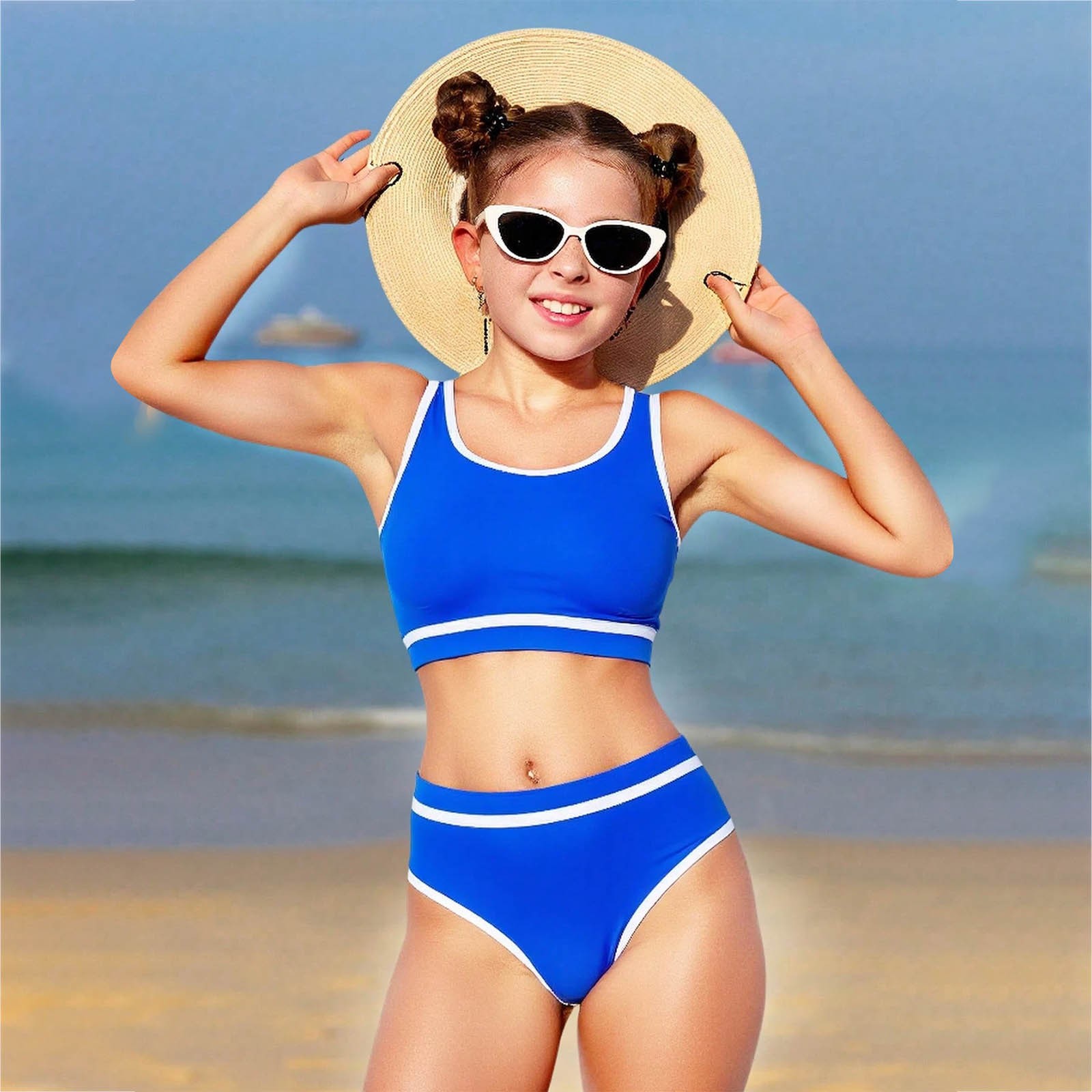 Milumia Girl's 2 Piece Bikini Set Spaghetti Strap Wrap V Neck Knit Swimsuit - Product Details