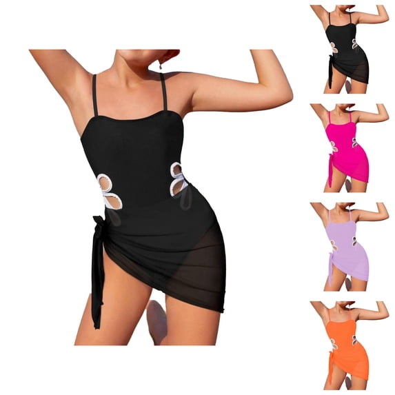 Girls Bathing Suit Girls Swimwear for Girls Adjustable Straps Bathing Suit with Round Neckline and Solid Color Cutout Design Plus Silk Scarf Pack Versatile Beachwear for Kids
