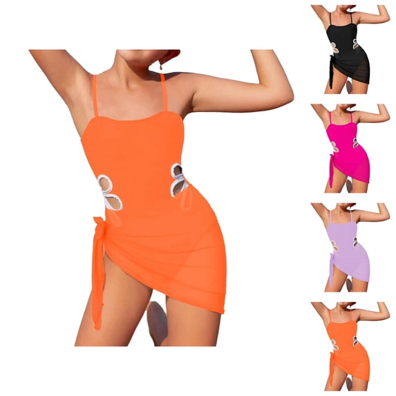 Girls Bathing Suit Girls Swimwear for Girls Adjustable Straps Bathing Suit with Round Neckline and Solid Color Cutout Design Plus Silk Scarf Pack Versatile Beachwear for Kids