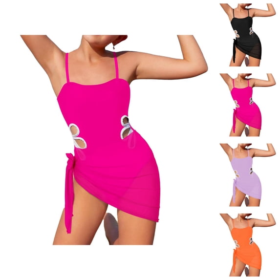 Girls Bathing Suit Girls Swimwear for Girls Adjustable Straps Bathing Suit with Round Neckline and Solid Color Cutout Design Plus Silk Scarf Pack Versatile Beachwear for Kids