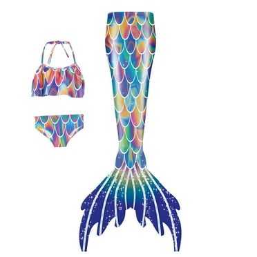 Girls Bathing Suit Themed Swimsuit With Swim Shorts Fish Tail Pool Beach Performance Toddler Swimsuit Dark Blue 3 Years-4 Years