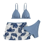 GYRATEDREAM Girls Swimsuit Floral Print V Neck Adjustable Straps Bikini with Cover Up Skirt 3Pcs Bathing Suits for Teen Girls
