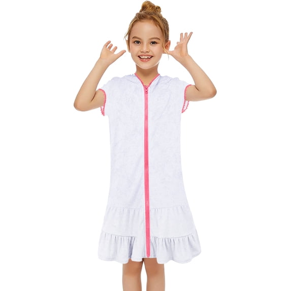 Girls Bathing Suits Size 10-12 Rash Guard Girls Swim Cover Up Dress Long Sleeve Hooded Zip Up Bathing Suit Swimsuit Wraps Cute Ruffle Coverup Kids Pool Beach