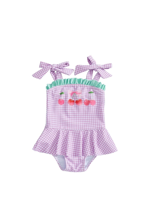 Girls Bathing Suits Tankinis Dress Style Cute Korean Fashion Summer Tops,Purple,18-24 months