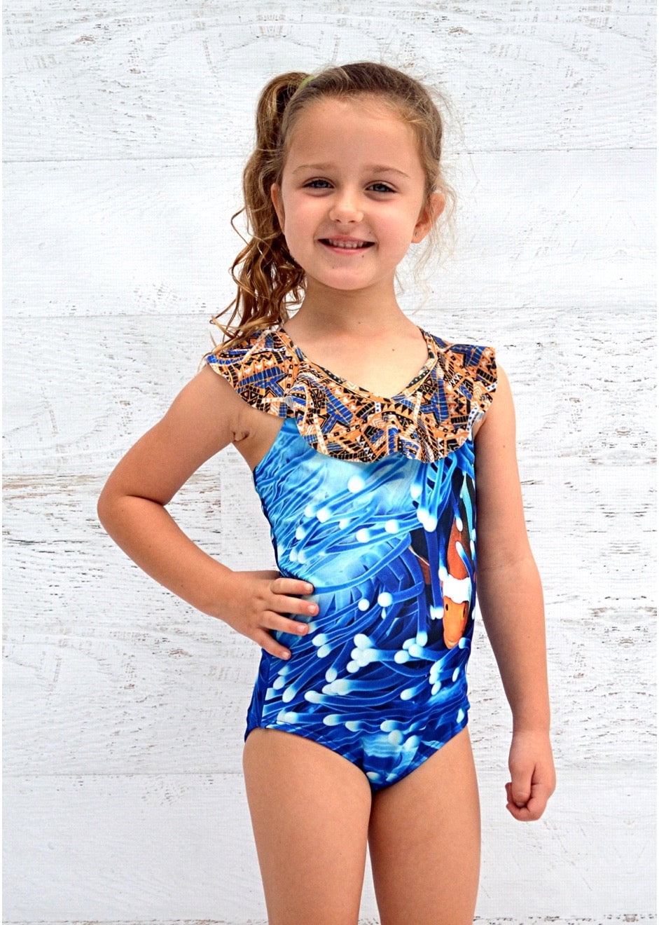 Girls Bathing Suits VNeck Clown Fish GS012VN
