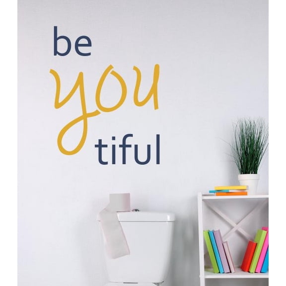 Girls Bathroom Wall Decor Be You Beautiful Decal Inspirational Sticker Deep Blue, Honey