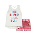 thumbnail image 1 of Girls Be Kind All Day Outfit Shirt & Pink Stripe Shorts Set Small 7/8, 1 of 1