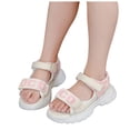 thumbnail image 1 of Girls Beach Sandals Thick Soft Sole Double Strappy Open Toe Outdoor Athletic Walking Shoes Casual Lightweight Fashion Color Block Flat Shoes Pink 3.5 Big Kid, 1 of 7