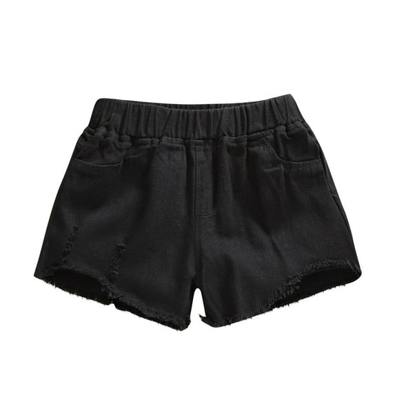 Girls Beach Shorts on Clearance Cute Kids Pull on Shorts Solid Color Summer Denim Shorts Elastic Waist Toddler Outwear with Pockets New Black 3 Years
