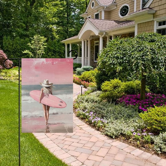 Girls Beach Surfing Garden Flag 12x18 inch Double Sided Outside Yard Decorations for Home Outdoor