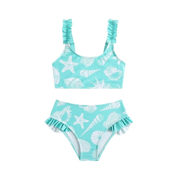Girls Beachwear Summer Shell Print Split Swimsuit Playful Bikini Cute for Little Fashionistas Blue 3 Years-4 Years