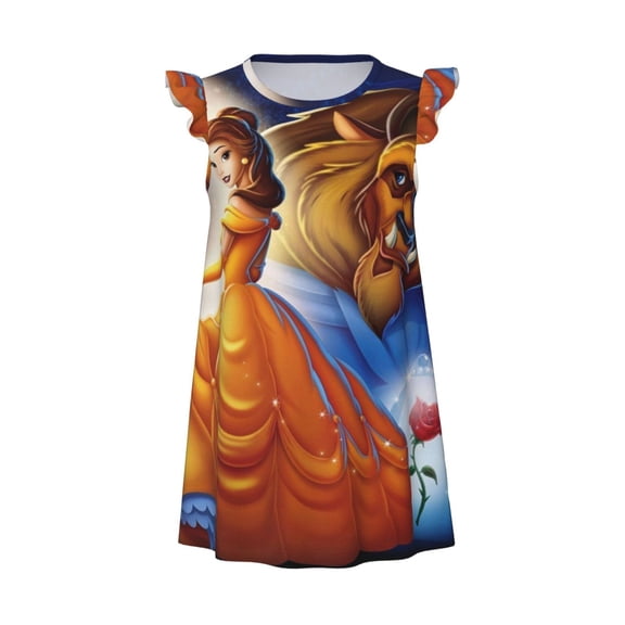 Girls Beauty The Be-as Graphic Flutter Sleeve Soft Fabric Casual Dress for Home Sleep Dress Party Outdoor