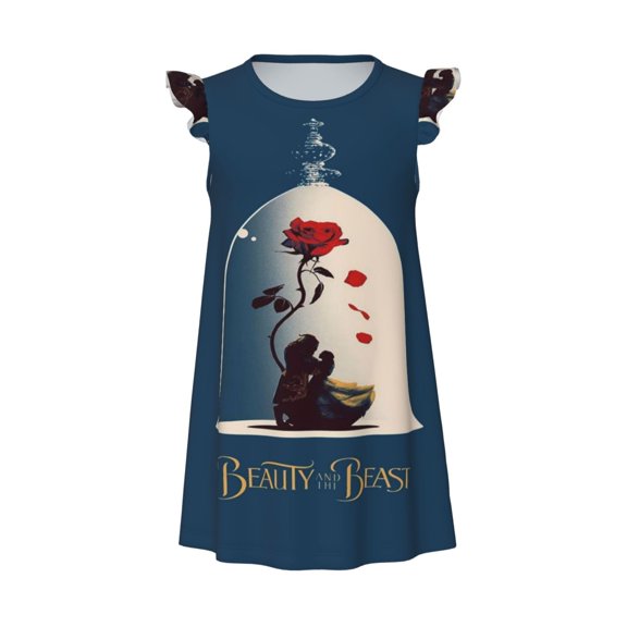 Girls Beauty The Be-as Graphic Flutter Sleeve Soft Fabric Casual Dress for Home Sleep Dress Party Outdoor