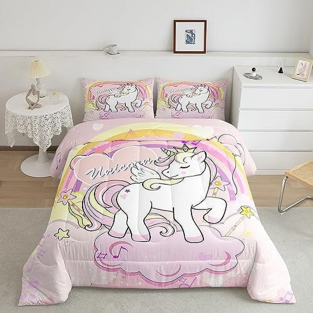 Girls Bedding Set Twin Kawaii Cute Rainbow Unicorn Comforter Set