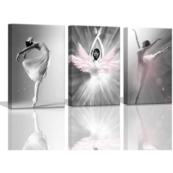 Girls Bedroom Decor Ballet Dancer Wall Pictures for Bedroom Black and White With Pink Home Decorations Artwork for Home Walls Pink Wall Art for Bedroom(Only canvas)