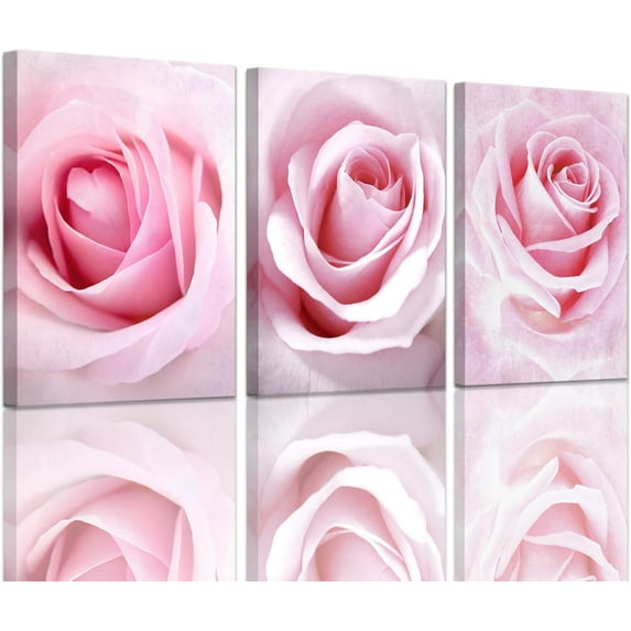 Girls Bedroom Decor Light Pink Rose Wall Art Room Decorations Flower Canvas Art Wall Decor Teenage Girls Room Decor Gallery Wrapped Artwork for Walls Floral Wall Pictures for Bathroom 12x16inch x3pcs