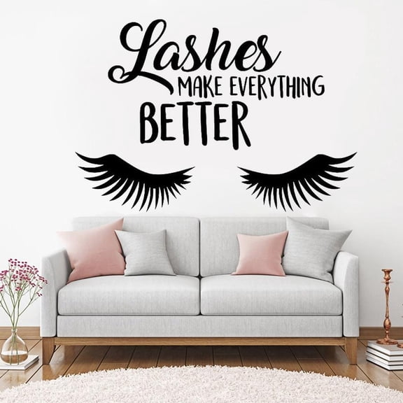 Girls Bedroom Quote Stickers Beautiful Eyelashes Wall Vinyl Decor Decals Art Make Up Beauty Salon Wall Window Ornament 93x57cm