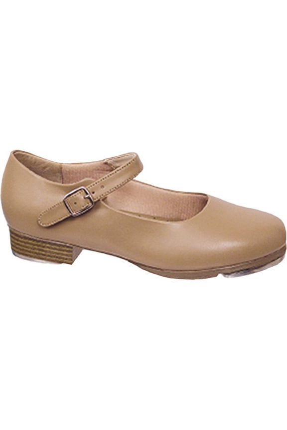 Girls Beige Leather-Like Non-Skid Mary Jane Tap Shoes 8 Toddler-12 Kids