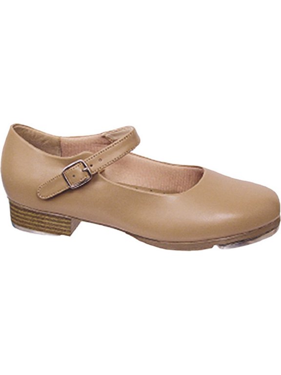 Girls Beige Leather-Like Non-Skid Mary Jane Tap Shoes 8 Toddler-12 Kids