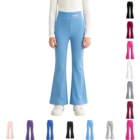 Girls Bell Bottom Pants High Waist Leggings Lounge Yoga Pants Girls Wide Leg Pants School Clothes Heart Print Flare Pants Size 3-11 Years