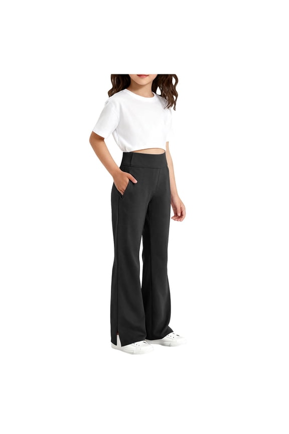 Girls Bell Bottom Pants High Waisted Flare Leggings with Pockets Yoga Bootcut for Dance 6-15T