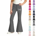 thumbnail image 1 of Girls Bell Bottom Pants School Uniform Pants Bow Print Pants Kids School Pants Girl Clothes Size 5-16 Years, 1 of 4