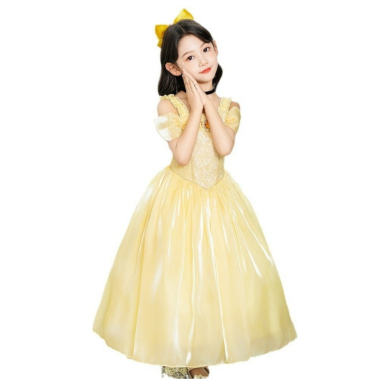 Girls Belle Princess Dress Off Shoulder Princess Birthday Party