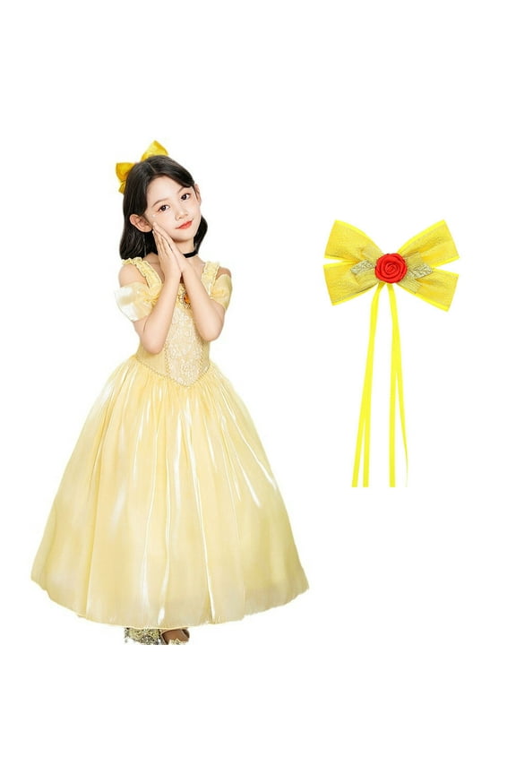 Girls Belle Princess Dress Off Shoulder Princess Birthday Party Dress Up for 4-9 Year