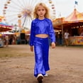 thumbnail image 1 of Girls Belly Dance_ Glitter Sequin Party Outfits 2Pc Crewneck Long Sleeve Crop Tops Flared Harem Pants Sparke Trouser Rave Dance Bell Bottoms Carnival Birthday Gifts 2-16Y Blue,150=12-13Y, 1 of 6