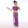 thumbnail image 1 of Girls Belly Dance_ Pants With Crop Top Sequin Fringe Mesh Harem Pants Set Rave Dance Tops Party Outfits For Girls Christmas Birthday Gifts For Grandkids Rave Outfits 4-11Y Purple,S=4-5Y, 1 of 4