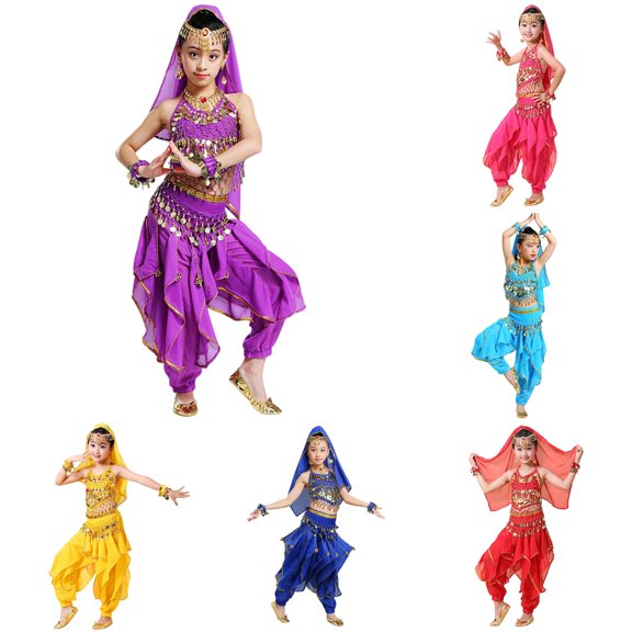 Girls Belly Dance Outfit Kids Dance Ethnic Performance Dress Cute Kid Crop Tops 9-10 Years