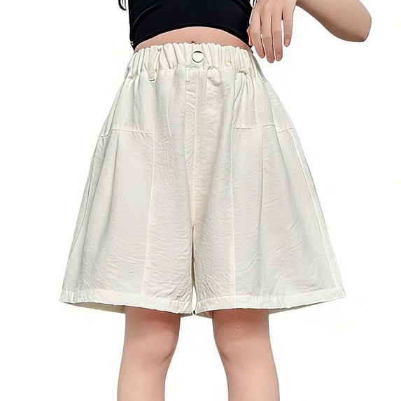 Girls Bermuda Shorts Elastic Waist Wide Leg Shorts Summer Lightweight Loose Fit Shorts with Pockets for 5-15 Years