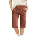thumbnail image 1 of Girls Bermuda Shorts Knee Length Cotton Linen Straight Wide Leg Long Shorts Solid Drawstring Elastic Waist Short Pant, 1 of 7