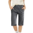 thumbnail image 1 of Girls Bermuda Shorts Knee Length Cotton Linen Straight Wide Leg Long Shorts Solid Drawstring Elastic Waist Short Pant, 1 of 7