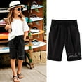 thumbnail image 1 of Girls Bermuda Shorts Knee Length Kids Shorts Elastic Waist Shorts Casual Letter Print Shorts Comfy Lightweight Shorts With Pockets 3-13 Years, 1 of 4