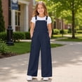 thumbnail image 1 of Girls Bib Overalls Adjustable Strap Jumpsuits Loose Fit Casual Y2K Rompers with Side Multi Pockets for Daily, 1 of 7