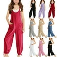 thumbnail image 1 of Girls Bib Overalls - Kids Summer Adjustable Straps Sleeveless Jumpsuits with Pockets Casual Loose Long Joggers Pants One Piece Summer Outfits New, A-Red, 9T, 1 of 9