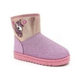 thumbnail image 1 of Girls' Big Kid Slip On Mid High Shimmer Winter Boots with Bows and Faux Fur Trims Blush Size 3(Pink), 1 of 7
