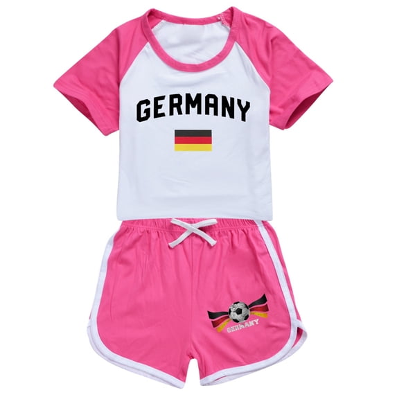 Girls Big Kids Summer German Flag Print Short Sleeve Two PC Set