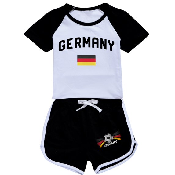 Girls Big Kids Summer German Flag Print Short Sleeve Two PC Set