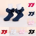 thumbnail image 1 of Girls Big Ruffles Ankle Socks Toddler Girl Frilly Dress Socks Cotton Double Lace Fold Over Fancy Sock for Baby Toddler Kids Easter Flower Girl Back School Wedding Party Outfit Daily Wear, 1 of 5