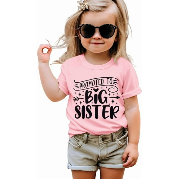Girls' Big Sister T-Shirt Soft and Comfortable Casual Crew Neck Short Sleeves Children's Top Perfect for Play and Outings