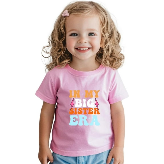 Girls' Big Sister T-Shirt Soft and Comfortable Casual Crew Neck Short Sleeves Children's Top Perfect for Play and Outings