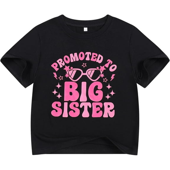 Girls' Big Sister T-Shirt Soft and Comfortable Casual Crew Neck Short Sleeves Children's Top Perfect for Play and Outings