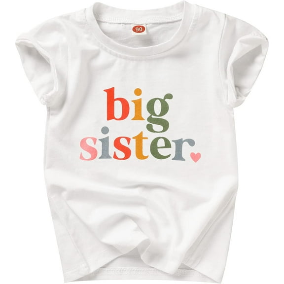Girls' Big Sister T-Shirt Soft and Comfortable Casual Crew Neck Short Sleeves Children's Top Perfect for Play and Outings