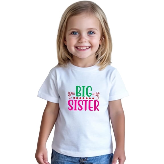 Girls' Big Sister T-Shirt Soft and Comfortable Casual Crew Neck Short Sleeves Children's Top Perfect for Play and Outings