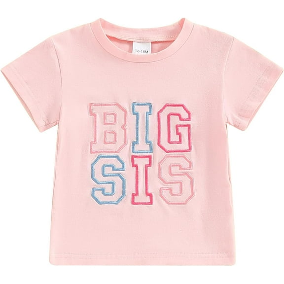 Girls' Big Sister T-Shirt Soft and Comfortable Casual Crew Neck Short Sleeves Children's Top Perfect for Play and Outings